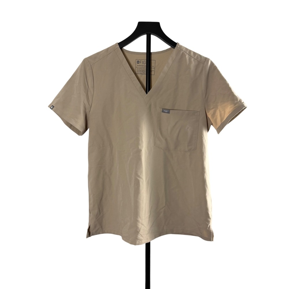 Figs Technical Collection Men Scrub Top Tan Khaki V-Neck Chest Pocket Size M